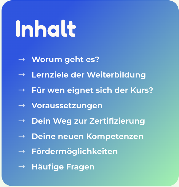 Inhaltsverzeichnis für einen Kurs von AZuKo